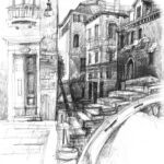 pont de venise 1 Ponte Chiodo à Venise, dessin au crayon, pont sans garde-corps Cannaregio de près