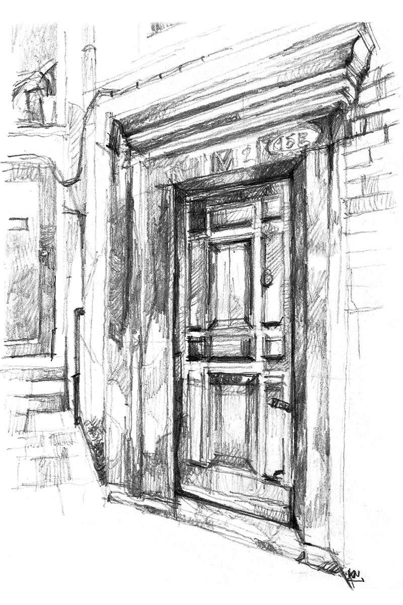 Porte ancienne à Venise, quartier San Polo, dessin au crayon