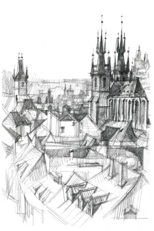 prague, toits de la vieille ville et l'église de tyn