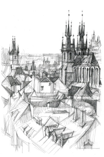 Praga, tetti della Città Vecchia e Chiesa di Týn
