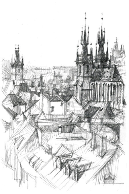 prague, toits de la vieille ville et l'église de tyn